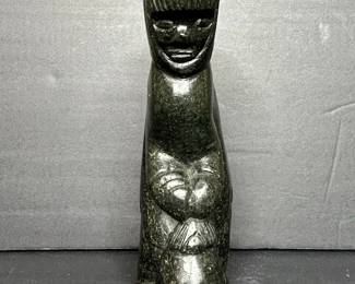 Vintage Inuit Soapstone Carving of a Seated Figure with Child