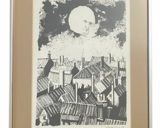 Rooftops Moon Drawing, Signed Jones 3/6