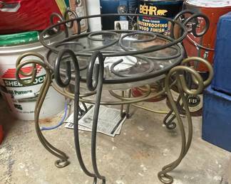 Vintage Wrought Iron Plant Stand with Glass Top