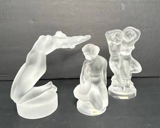 Lalique Crystal Figurines: Deux Danseuses, Le Faune, and Chrysis