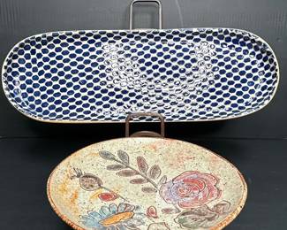 Modigliani "M" Mark Ceramic Pedestal Bowl and Pattern Platter