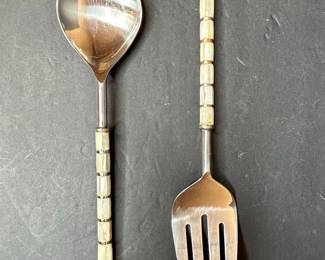 Vintage Serving Spoon and Fork with Mother of Pearl Handles