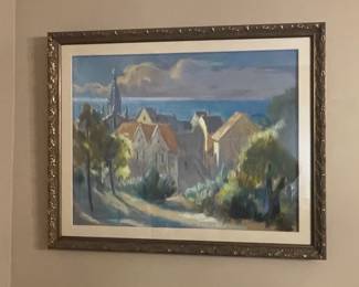 Oil Painting of Coastal Town Signed Jakob Steinhardt
