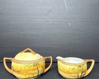 Vintage Hand-Painted Nippon Sugar Bowl and Creamer Set