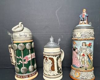 German Beer Steins with Pewter Lids