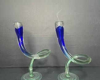Art Glass Swirl Candlestick Holders