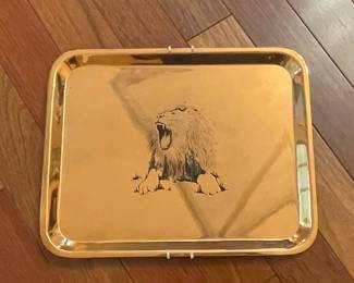 Brass Serving Tray with Lion Engraving