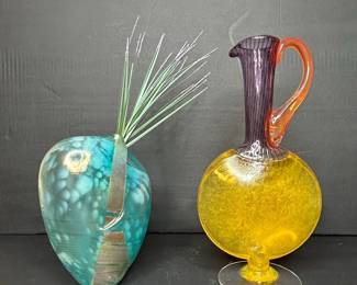 Art Glass Pitcher and Vase