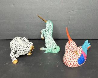 Herend Porcelain Animal Figurines Fishnet Pattern