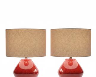 Red Ceramic Gourd Table Lamps with Linen Shades