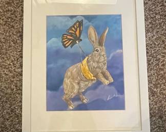 Framed Art Print of a Rabbit with a Butterfly