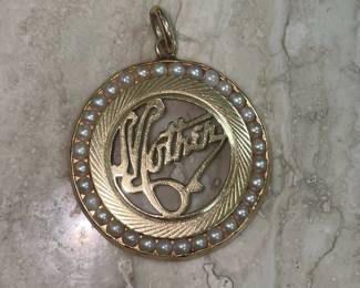 14K Gold Pendant with Pearls and Calligraphy
