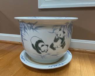 Panda and Bamboo Porcelain Planter with Saucer