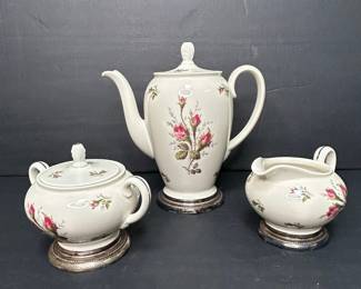 Rosenthal "Aida" Porcelain Coffee/Tea Set with Silver-Plated Bases