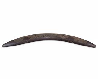 Carved Wooden Boomerang with Wildlife Motifs