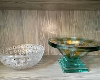 René Lalique Nemours Glass Bowl and Art Glass Bowl