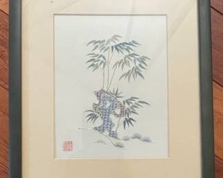 Framed Vintage Chinese Silk Embroidery of Bamboo