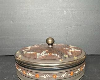 Frosted Glass Lidded Dish with Floral Enamel Decoration