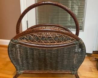 Vintage Wicker Magazine Rack with Decorative Panel