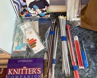 Knitting and Crochet Notions Lot with Vintage Books