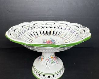 Portugal Hand Painted Ceramic Pedestal Bowl