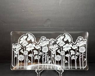 Floral Etched Glass Tray