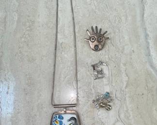 Sterling Silver Necklace and Brooches