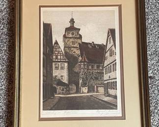 German Cityscape Etching by Ernst Geissendörfer - Rothenburg