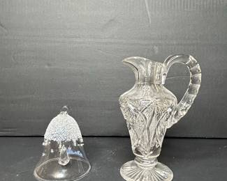 American Brilliant Period Cut Crystal Pitcher and Bell