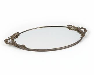 Vintage Ornate Oval Vanity Mirror Tray with Filigree Frame