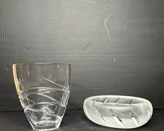 Waterford Crystal "Geo" Vase and Lalique "Zephyr" Bowl