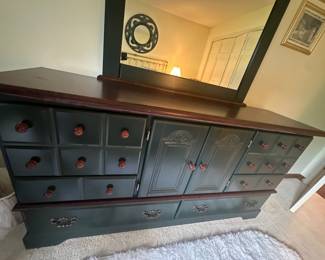 Matching dresser with mirror.  63x17x34tsll. The mirror is 51” tall by itself. $225.00