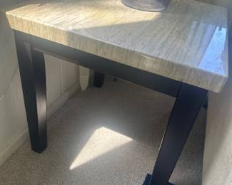 Set of 3 end table and coffee table , modern, marble type, 48x24and 22x24x21 and 18” talll $140.00 set
