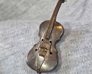 Sterling Silver Violin Pin