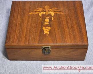 Wooden Box with Caduceus Symbol Inlay