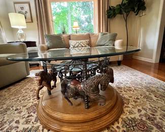 Vintage revolving carousel horse coffee table with glass