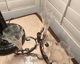 Antique Epergne with Three Trumpet Vases
