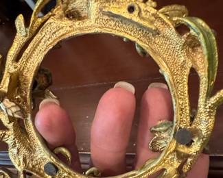 Ornate Gilded Metal Wreath Picture Frame with Jeweled Butterfly and Bow