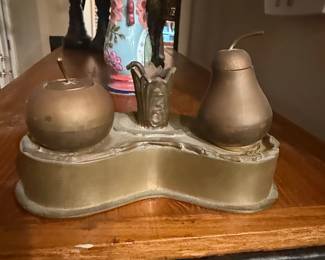 Mottahedeh Design Brass Inkwell Set with Apple and Pear Finials