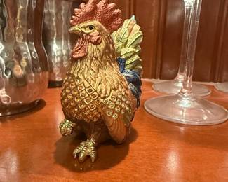 Rucinni Enamel and Rhinestone Rooster Trinket Box