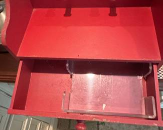 Red Wooden Desk Organizer with Drawer
