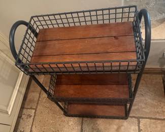 Industrial Style 3-Tier Wire Basket Shelf Unit with Wood Shelves