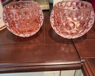 Pink Glass Bubble Pattern Vases/Candle Holders (Set of 2)