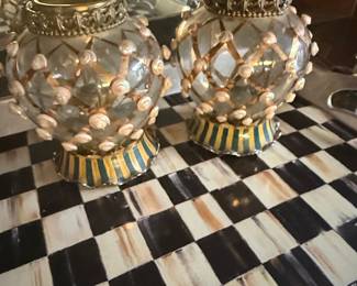 Mackenzie-Childs "Courtly Check" Style Decorative Vases (Pair)