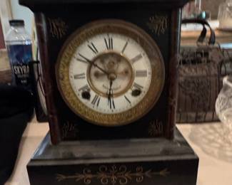 Ansonia Clock Company Black Marble Mantel Clock