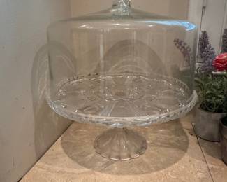 Anchor Hocking Wexford Pattern Glass Cake Stand with Dome