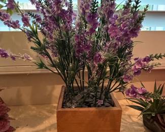 Artificial Lavender Arrangement in Wooden Planter
