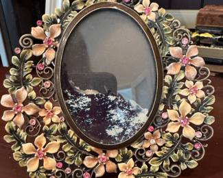 Ornate Floral Enamel and Rhinestone Picture Frame