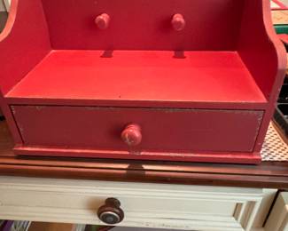 Red Wooden Desk Organizer with Drawer