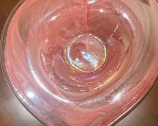 Lavorazione Arte Murano Style Pink Swirl Heart Shaped Glass Bowl